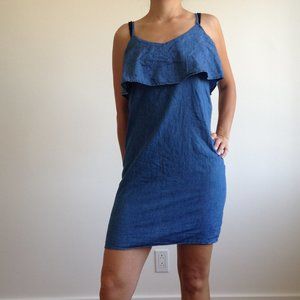 Denim Dress With Front Ruffle
